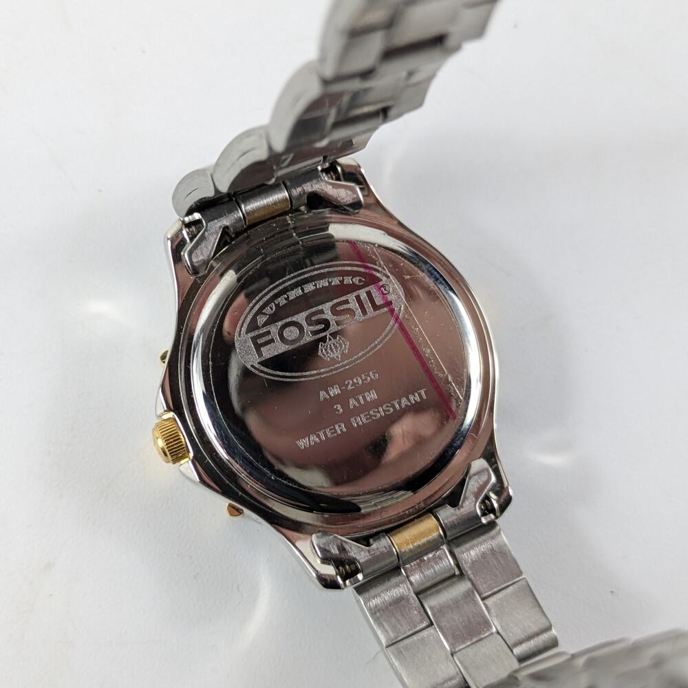 Fossil AM-2956 Womens Wrist Watch 1994 Green Silver NEEDS BATTERY Authentic Case - Picture 7 of 15